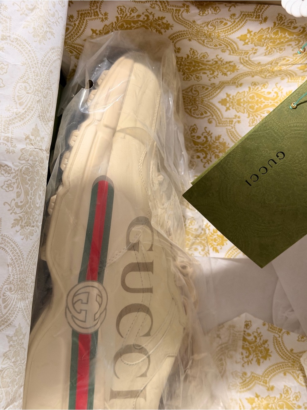 Gucci Cream Leather Sneaker with Green and Red Web Stripe